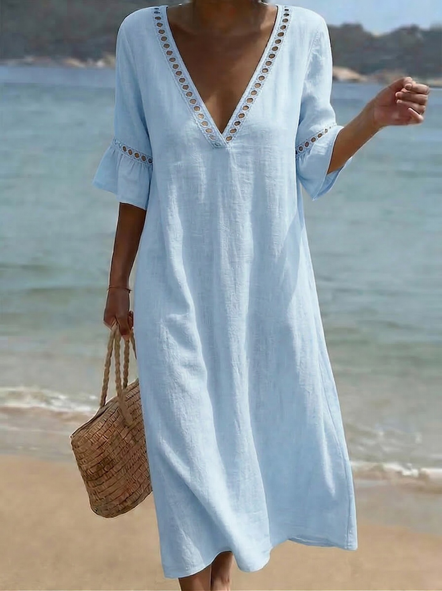 [Copy]Minimalist & Elegant Flared Sleeves Loose Cotton-linen Dress
